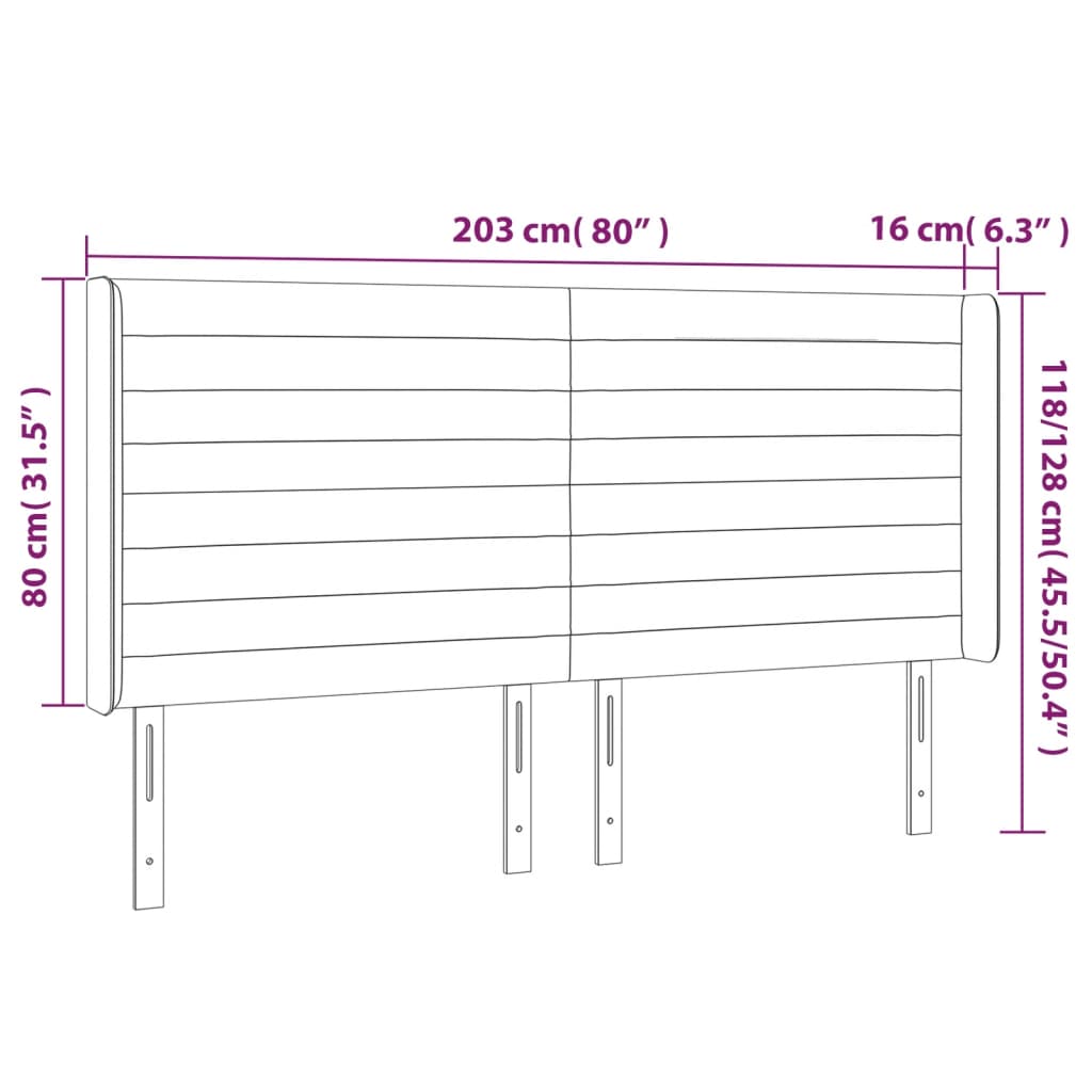 vidaXL Cabecero con orejas de terciopelo rosa 203x16x118/128 cm