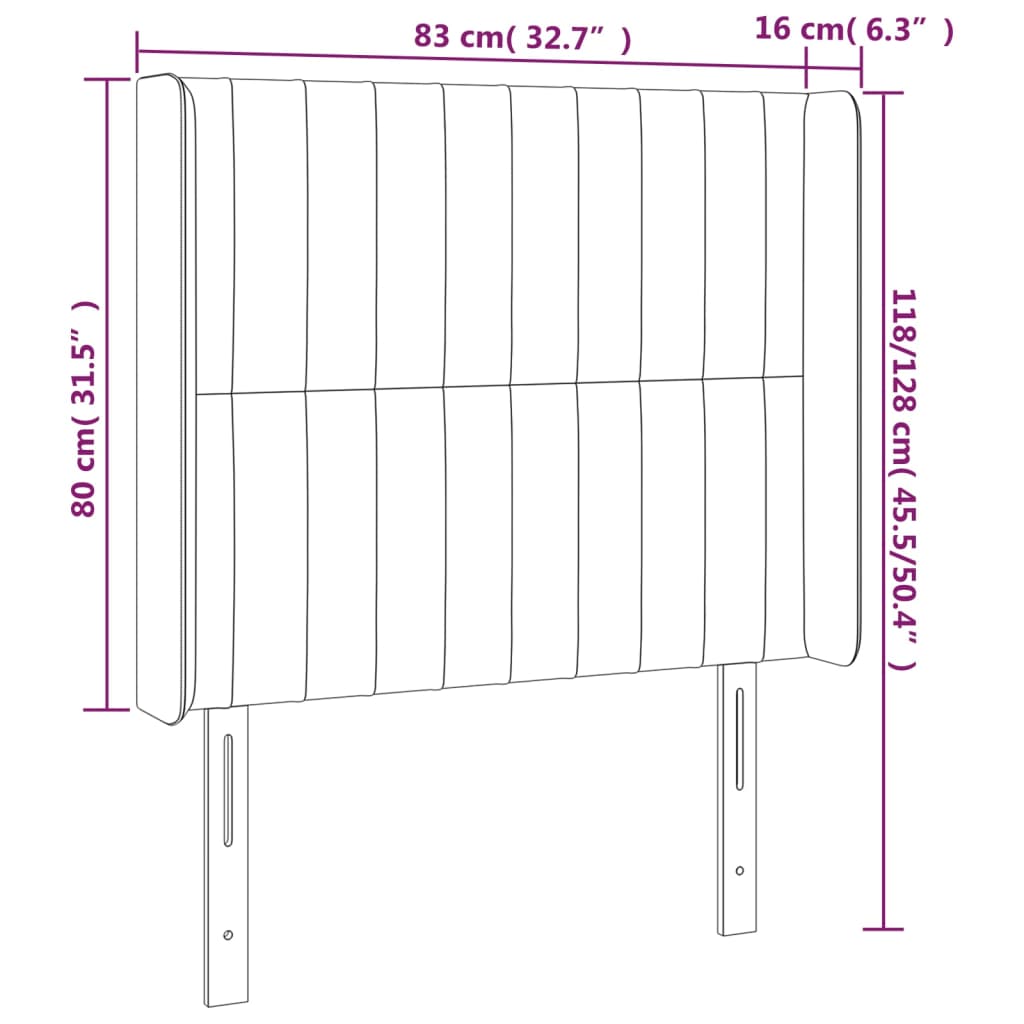 vidaXL Cabecero con orejas de terciopelo gris claro 83x16x118/128 cm