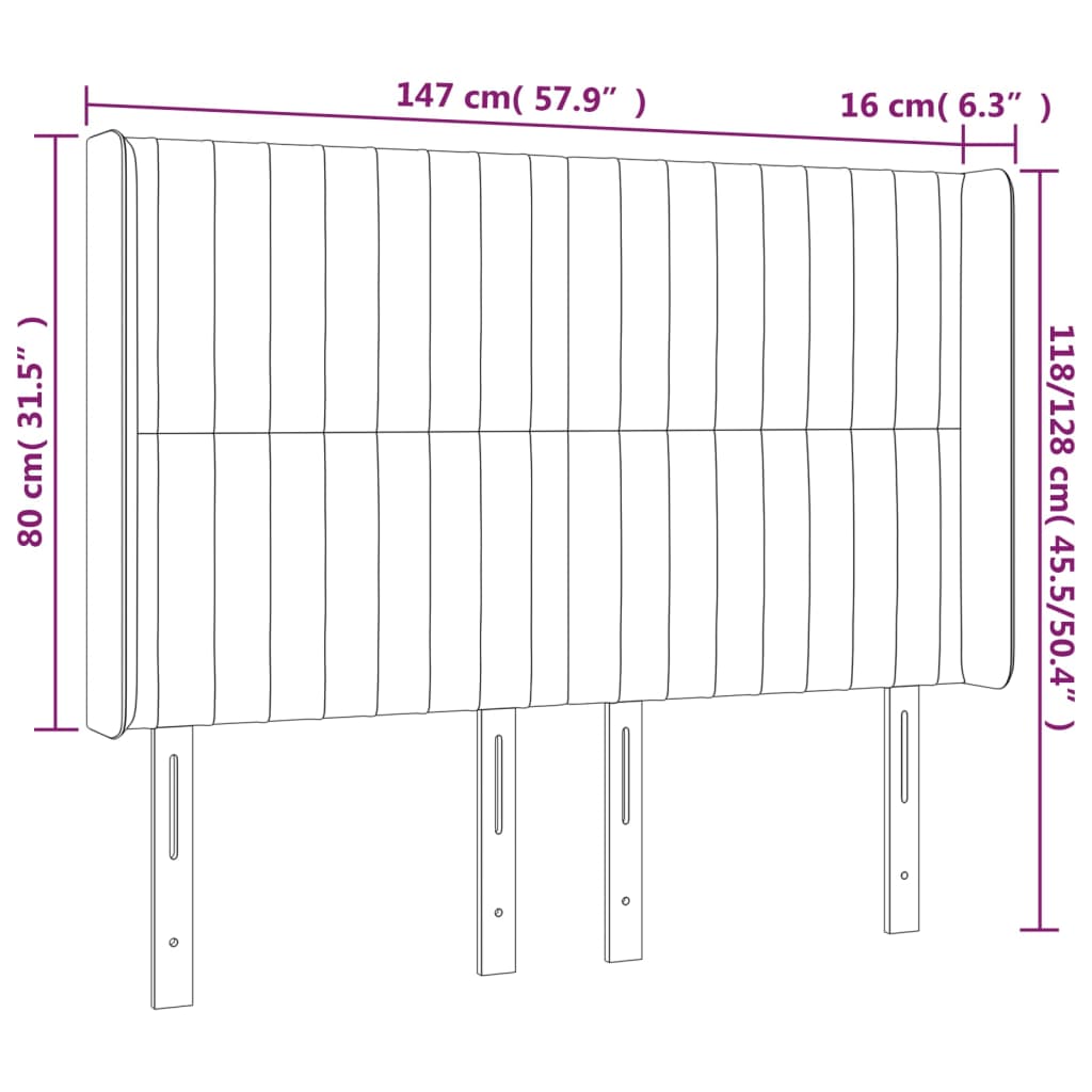 vidaXL Cabecero con orejas de terciopelo rosa 147x16x118/128 cm