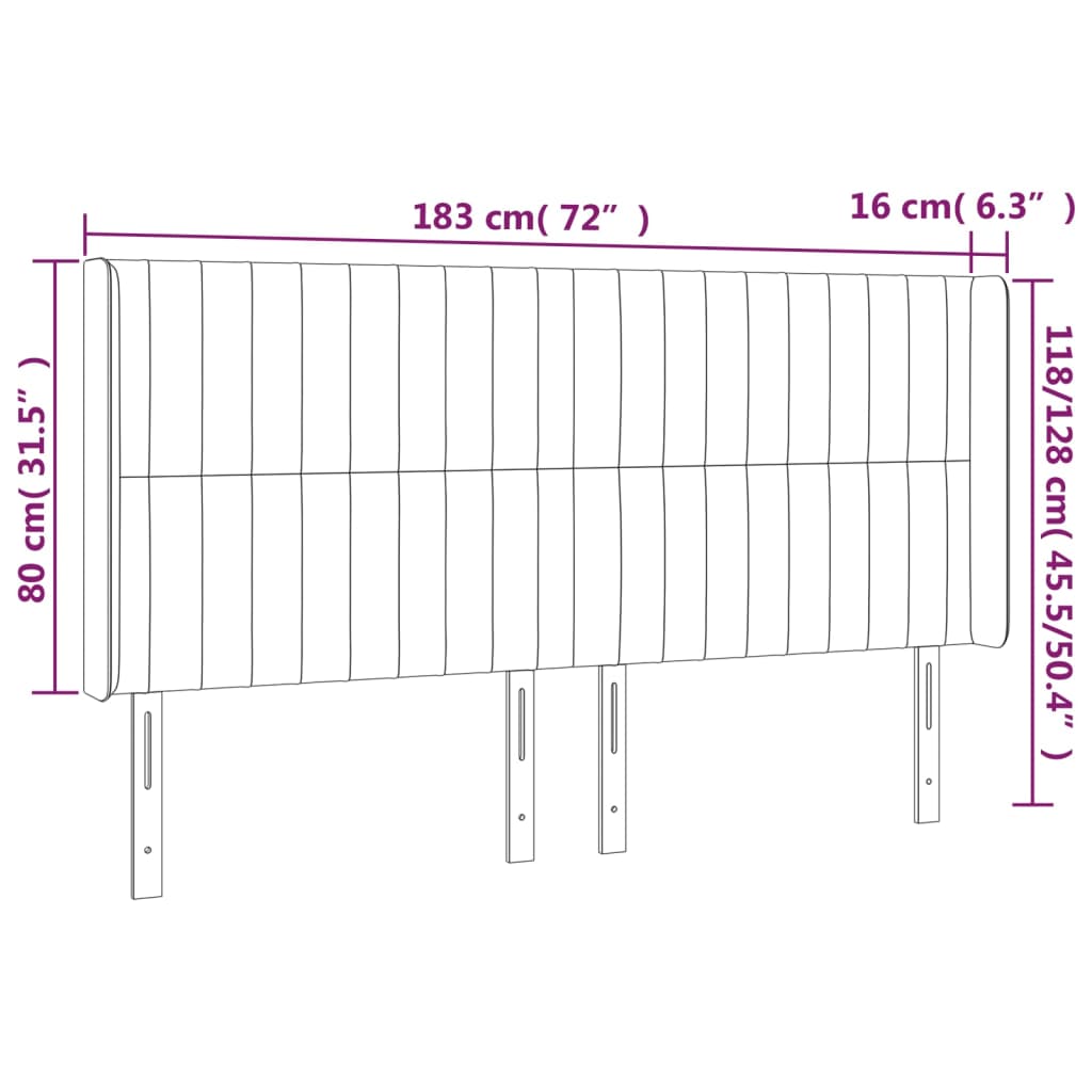 vidaXL Cabecero con orejas de terciopelo rosa 183x16x118/128 cm