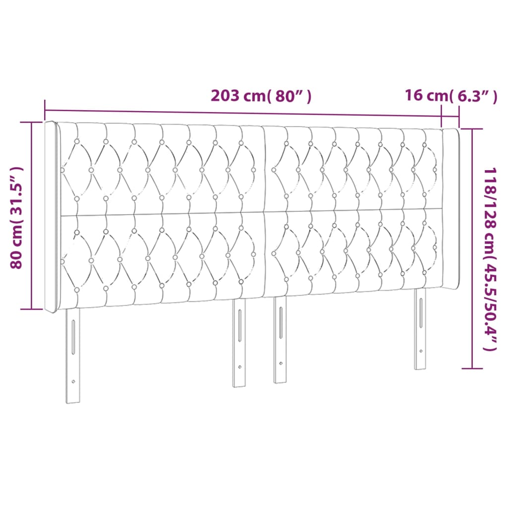 vidaXL Cabecero con orejas de tela marrón oscuro 203x16x118/128 cm