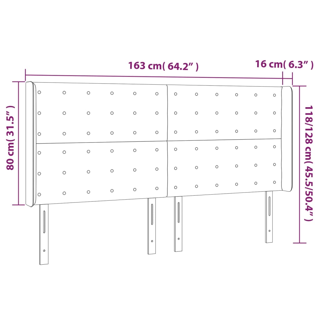 vidaXL Cabecero con orejas de tela gris claro 163x16x118/128 cm