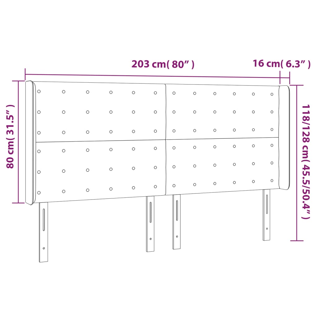 vidaXL Cabecero con orejas de tela negro 203x16x118/128 cm