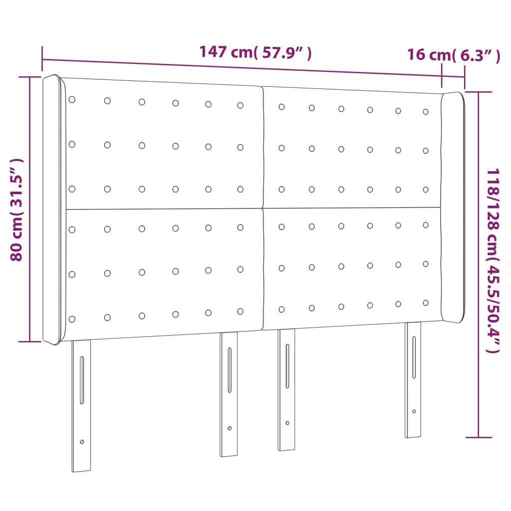 vidaXL Cabecero con orejas de terciopelo gris claro 147x16x118/128 cm