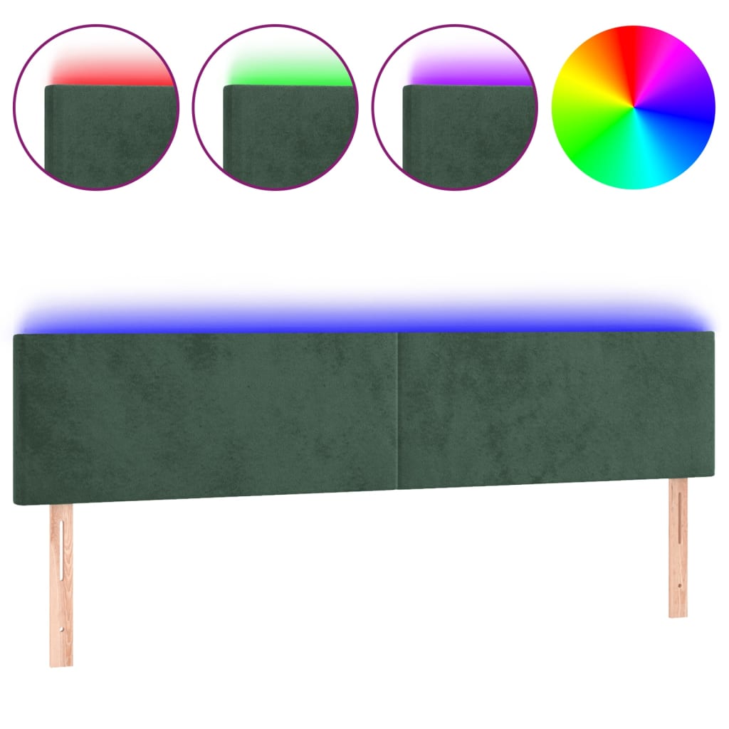 vidaXL Cabecero con LED de terciopelo verde oscuro 180x5x78/88 cm