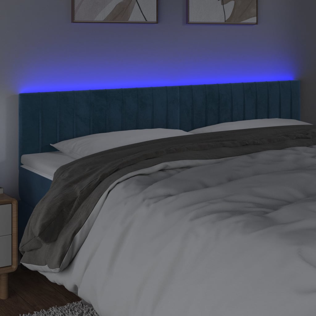vidaXL Cabecero con LED de terciopelo azul oscuro 200x5x78/88 cm