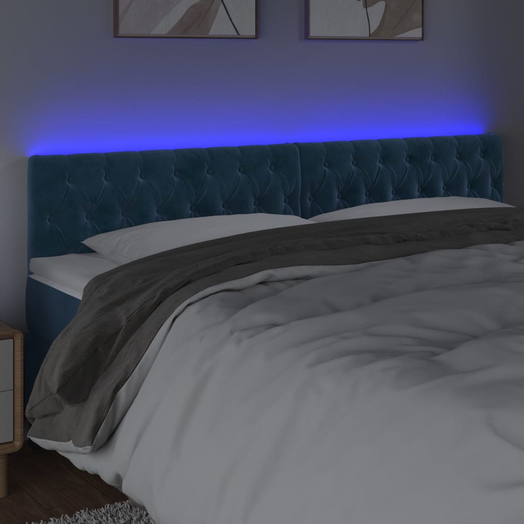 vidaXL Cabecero con LED de terciopelo azul oscuro 180x7x78/88 cm