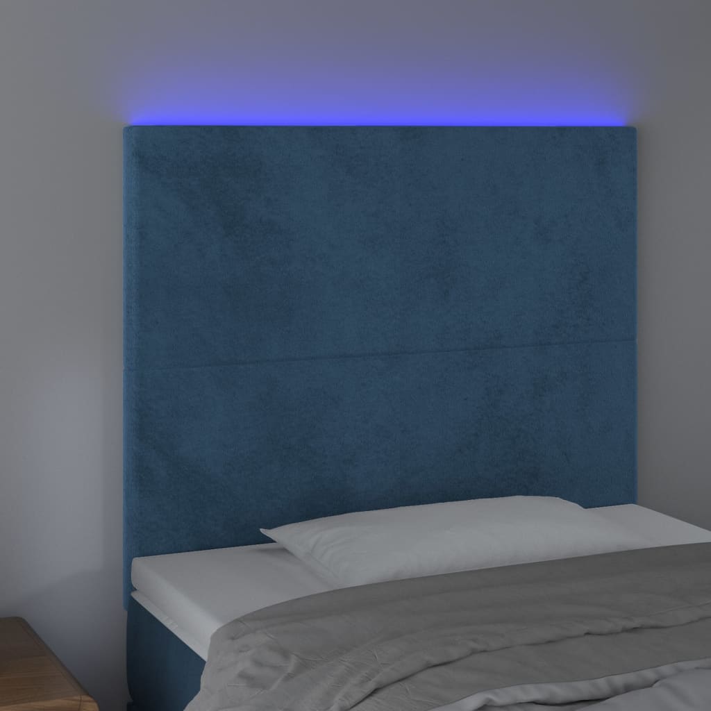 vidaXL Cabecero con luces LED terciopelo azul oscuro 90x5x118/128 cm