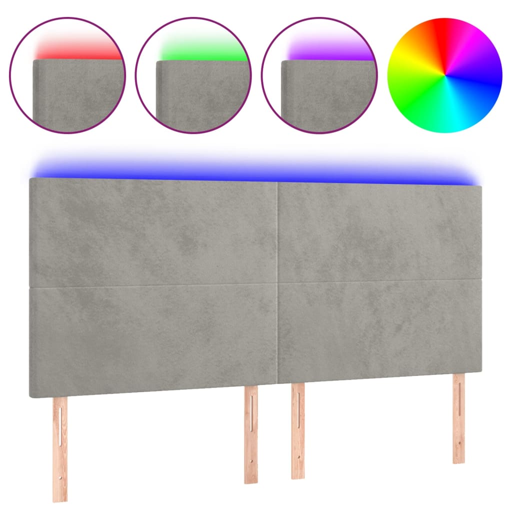 vidaXL Cabecero con luces LED terciopelo gris claro 160x5x118/128 cm