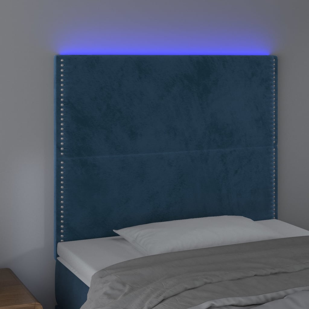 vidaXL Cabecero con luces LED terciopelo azul oscuro 90x5x118/128 cm