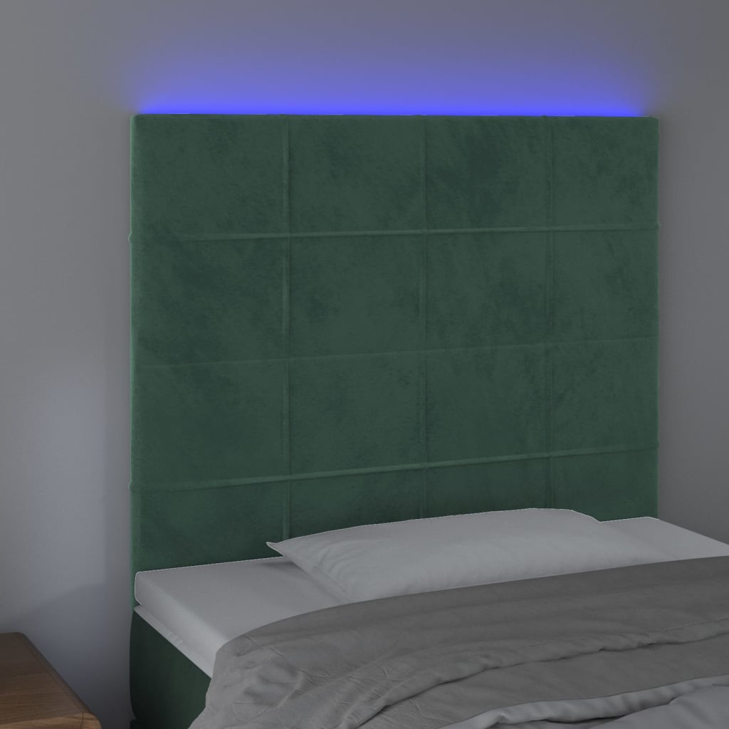 vidaXL Cabecero con luces LED terciopelo verde oscuro 90x5x118/128 cm