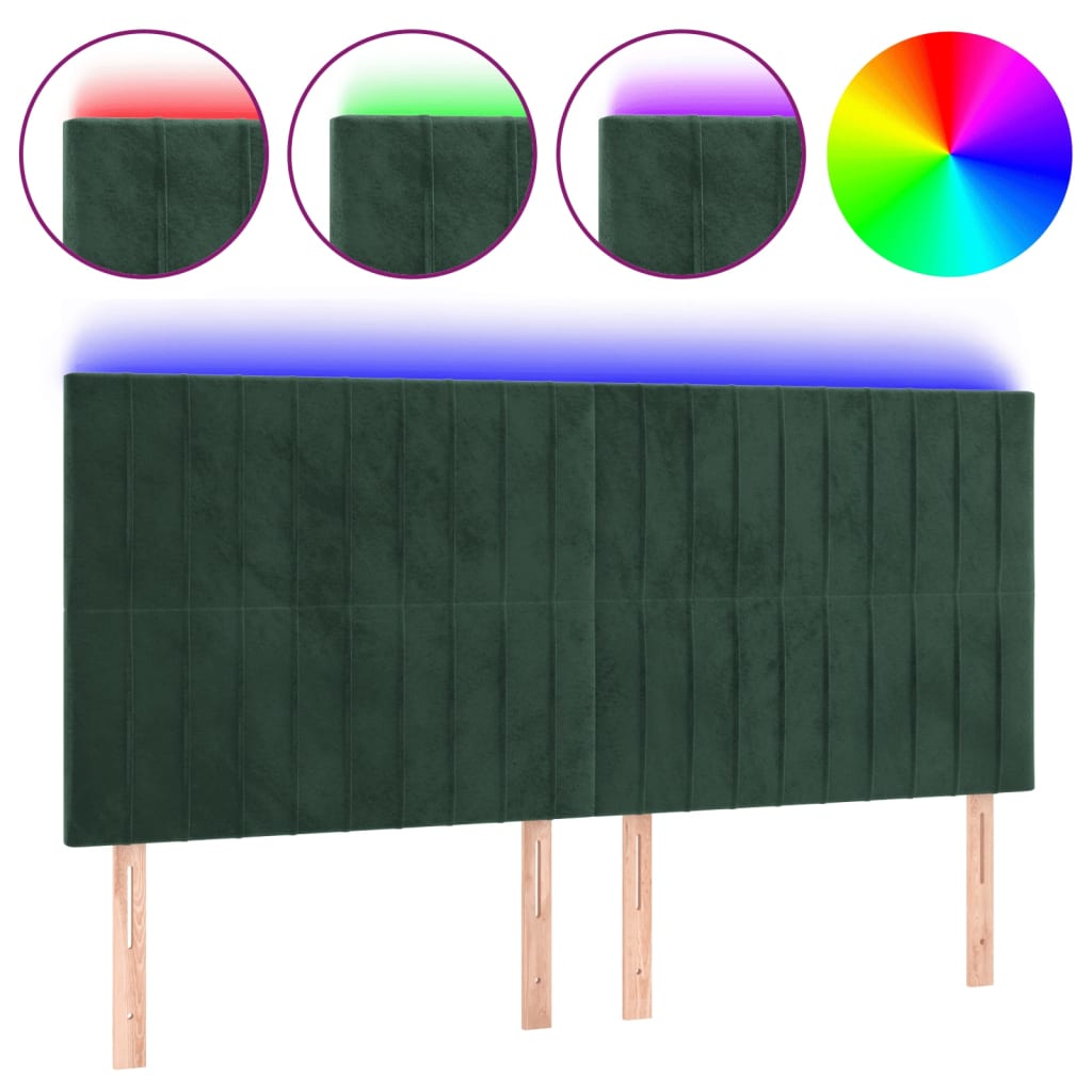 vidaXL Cabecero con luces LED terciopelo verde oscuro 160x5x118/128 cm