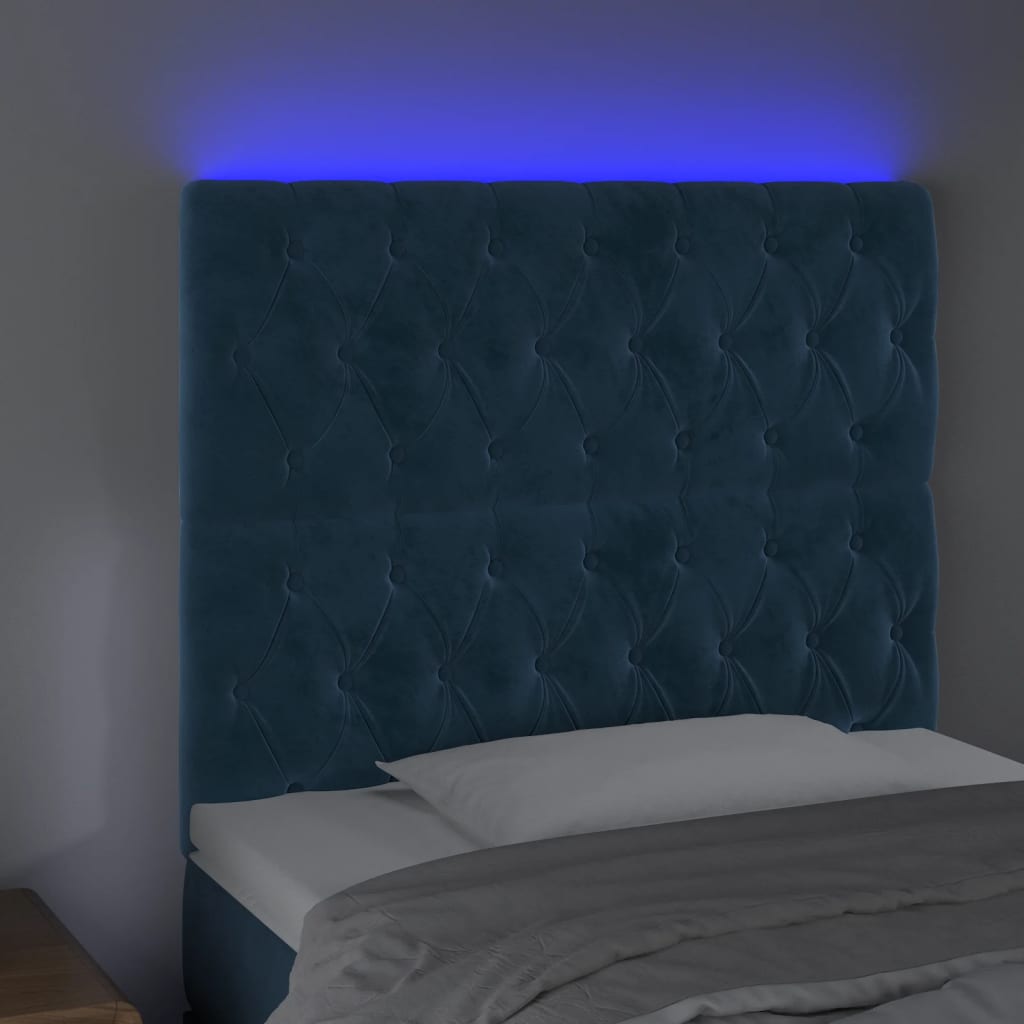 vidaXL Cabecero con luces LED terciopelo azul oscuro 100x7x118/128 cm