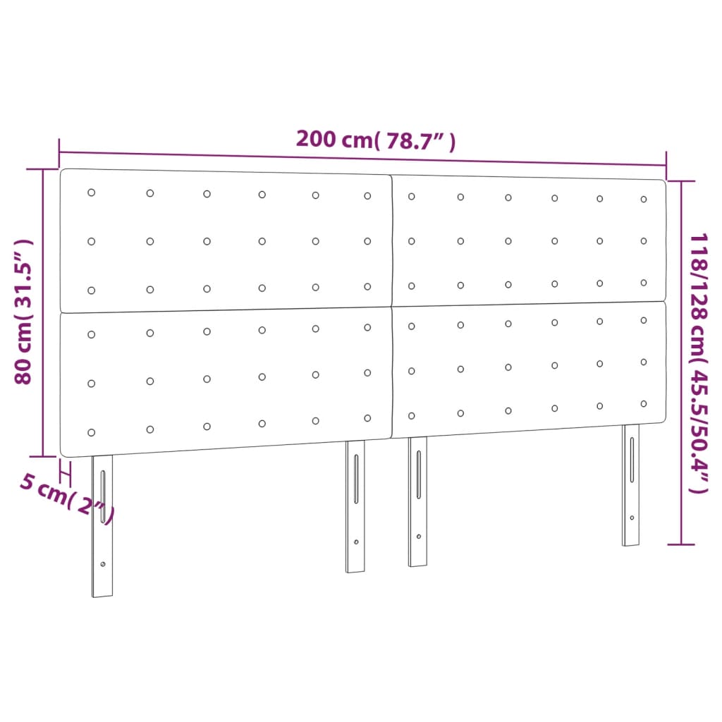 vidaXL Cabecero con luces LED terciopelo rosa 200x5x118/128 cm