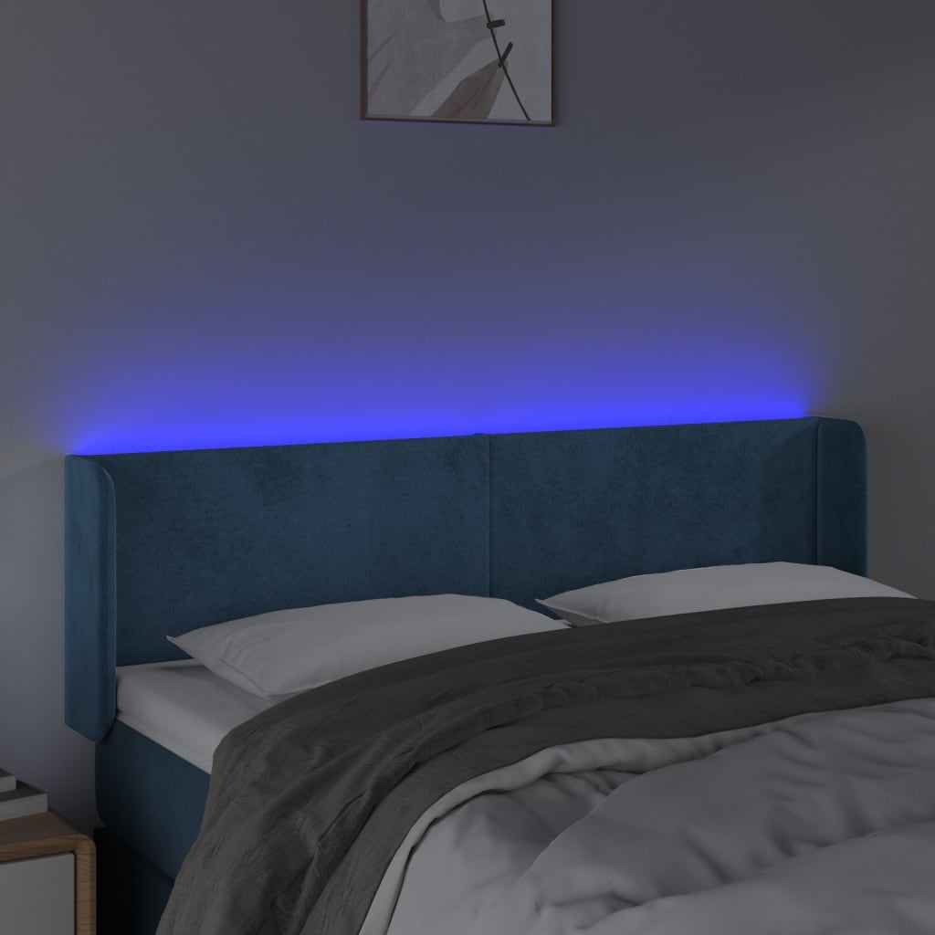 vidaXL Cabecero con LED de terciopelo azul oscuro 147x16x78/88 cm