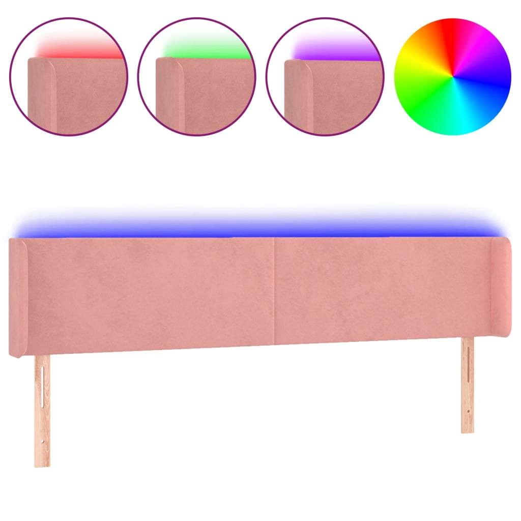 vidaXL Cabecero con LED de terciopelo rosa 163x16x78/88 cm