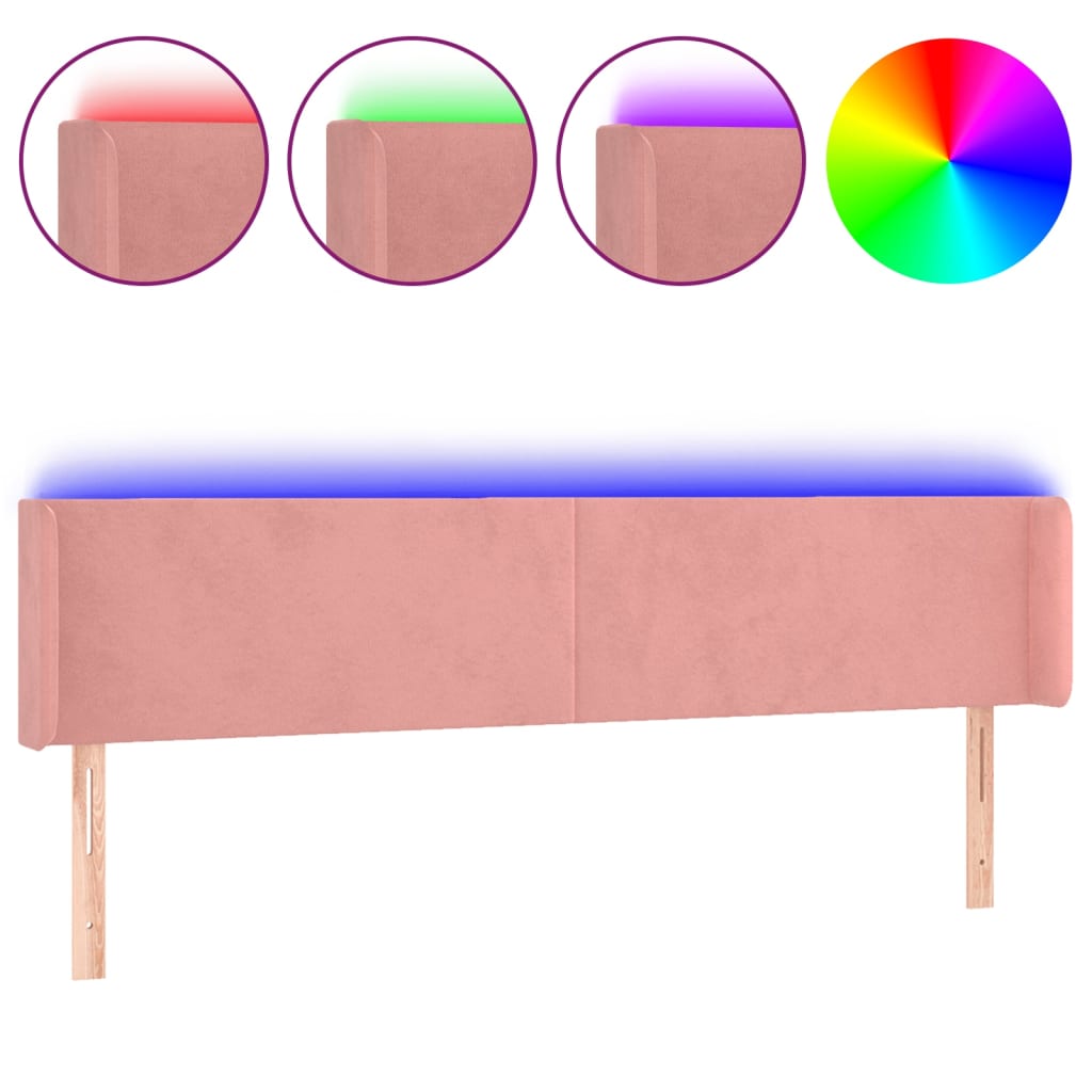 vidaXL Cabecero con LED de terciopelo rosa 203x16x78/88 cm