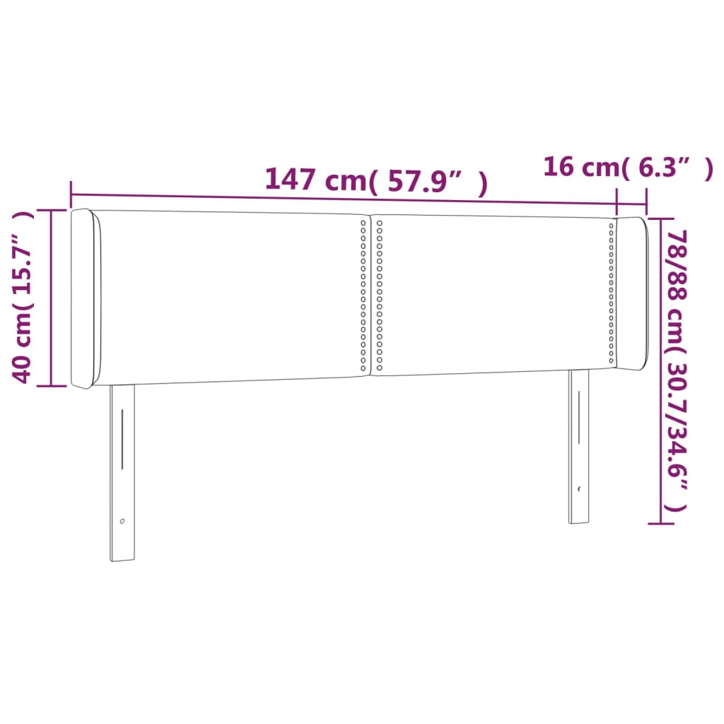 vidaXL Cabecero con LED de terciopelo negro 147x16x78/88 cm