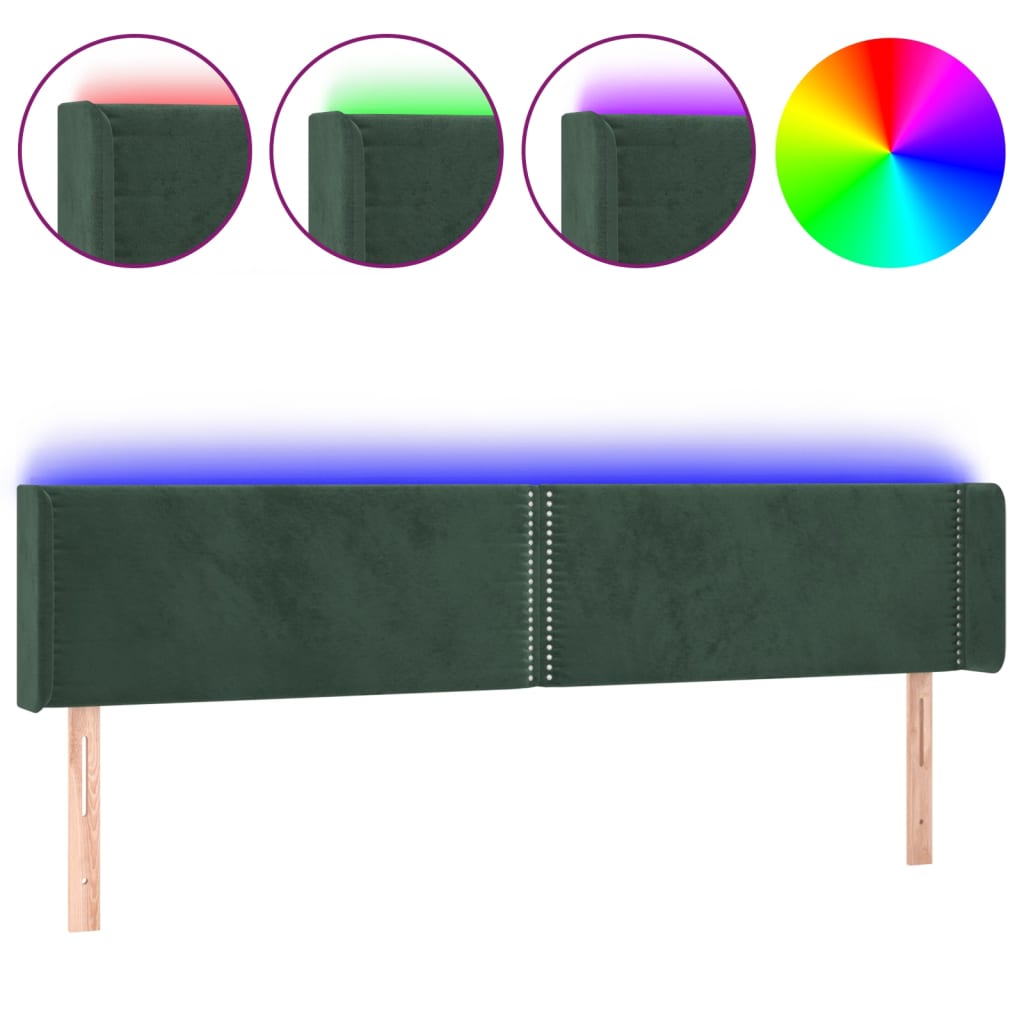 vidaXL Cabecero con LED de terciopelo verde oscuro 183x16x78/88 cm