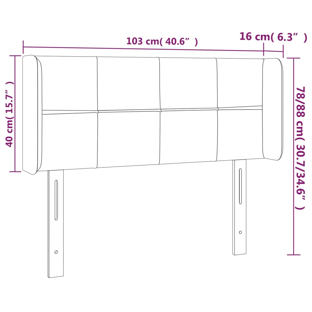 vidaXL Cabecero con LED de terciopelo negro 103x16x78/88 cm