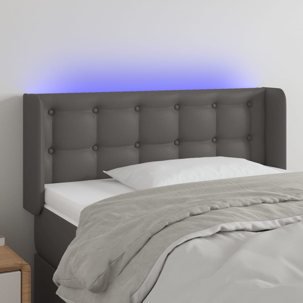 vidaXL Cabecero con LED cuero sintético gris 83x16x78/88 cm