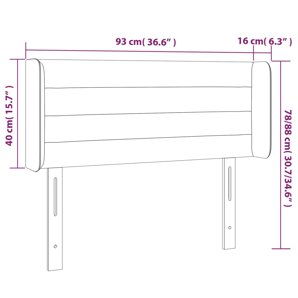 vidaXL Cabecero con LED de terciopelo negro 93x16x78/88 cm