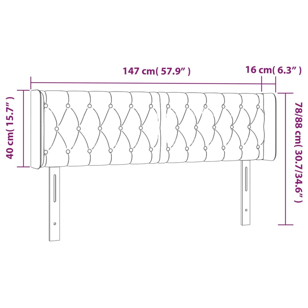 vidaXL Cabecero con LED de terciopelo negro 147x16x78/88 cm