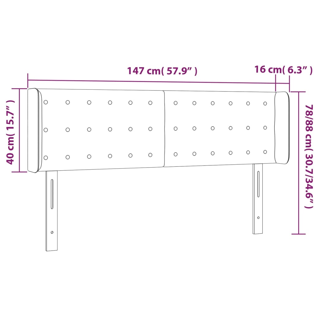 vidaXL Cabecero con LED de terciopelo gris oscuro 147x16x78/88 cm