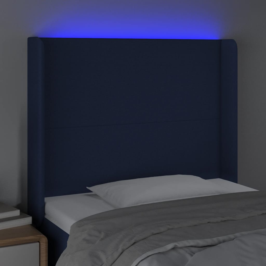 vidaXL Cabecero con LED de tela azul 83x16x118/128 cm