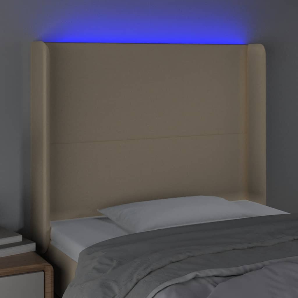 vidaXL Cabecero con LED de tela color crema 93x16x118/128 cm