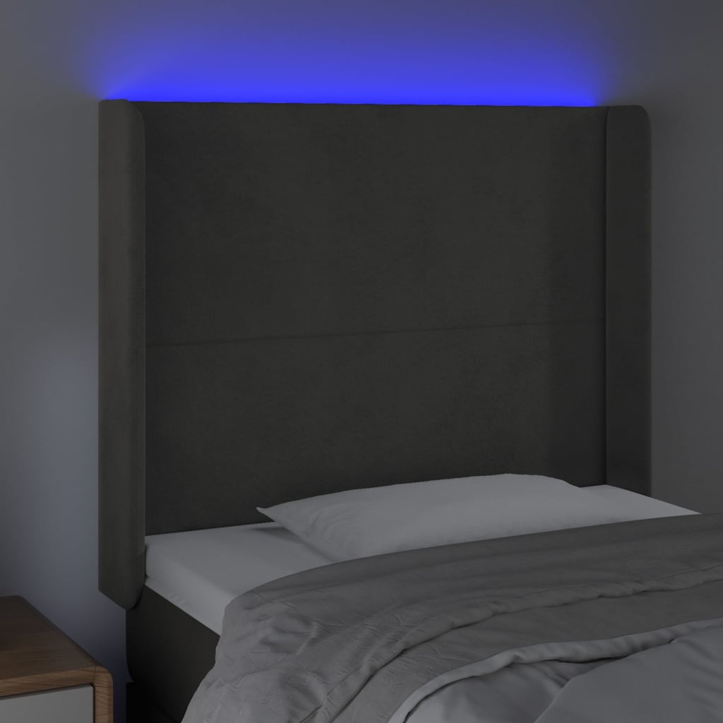 vidaXL Cabecero con LED de terciopelo gris oscuro 83x16x118/128 cm