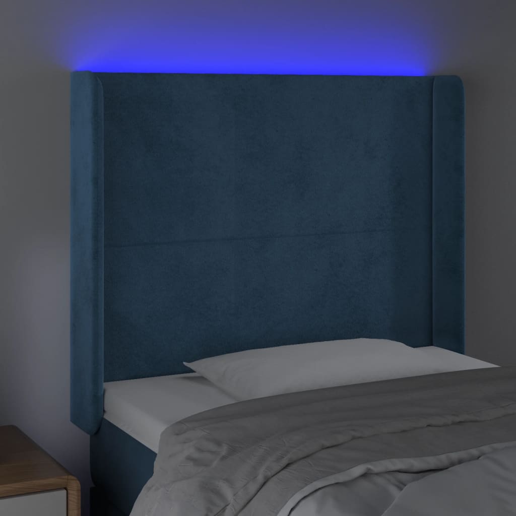 vidaXL Cabecero con LED de terciopelo azul oscuro 83x16x118/128 cm