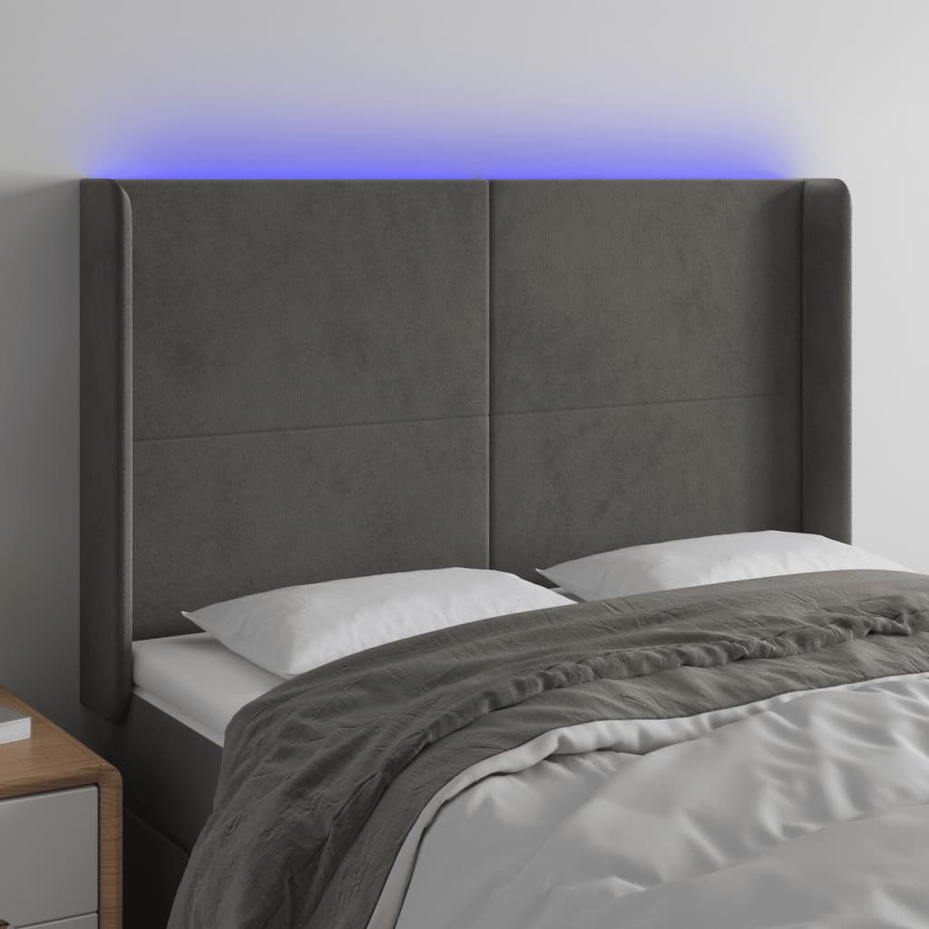 vidaXL Cabecero con LED de terciopelo gris oscuro 147x16x118/128 cm