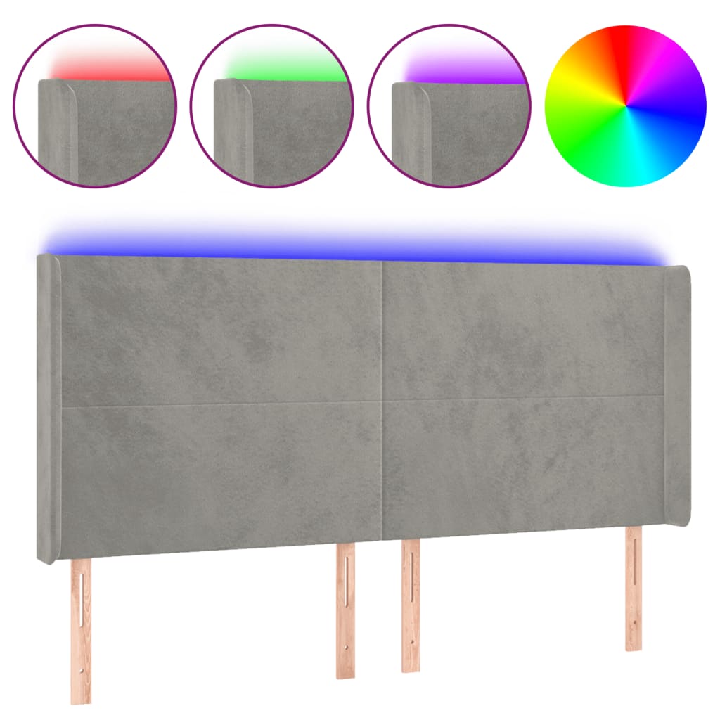 vidaXL Cabecero con LED de terciopelo gris claro 163x16x118/128 cm