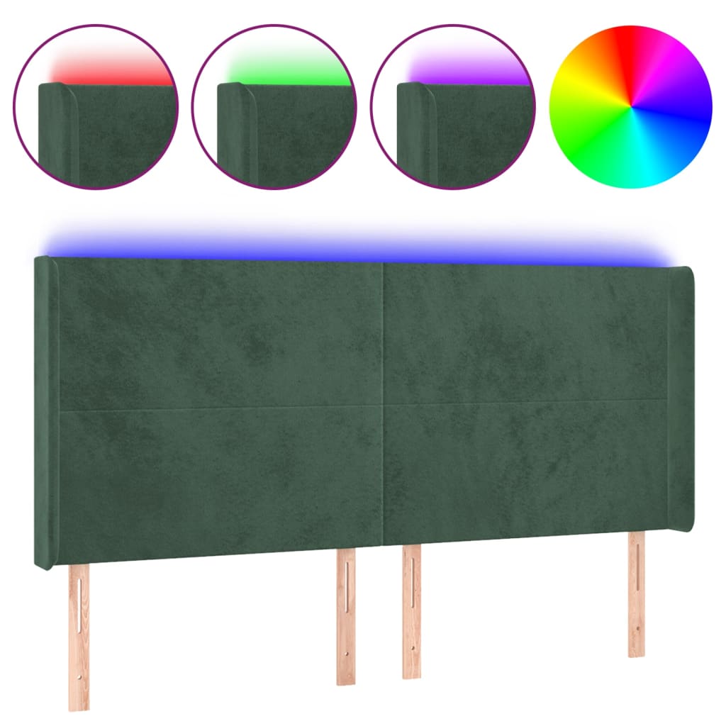 vidaXL Cabecero con LED de terciopelo verde oscuro 203x16x118/128 cm