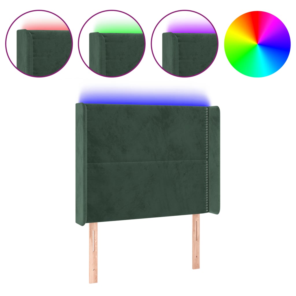 vidaXL Cabecero con LED de terciopelo verde oscuro 93x16x118/128 cm