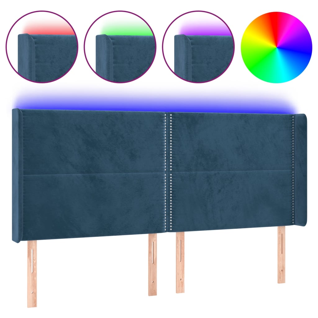 vidaXL Cabecero con LED de terciopelo azul oscuro 163x16x118/128 cm