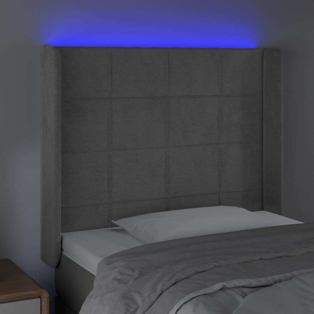 vidaXL Cabecero con LED de terciopelo gris claro 83x16x118/128 cm