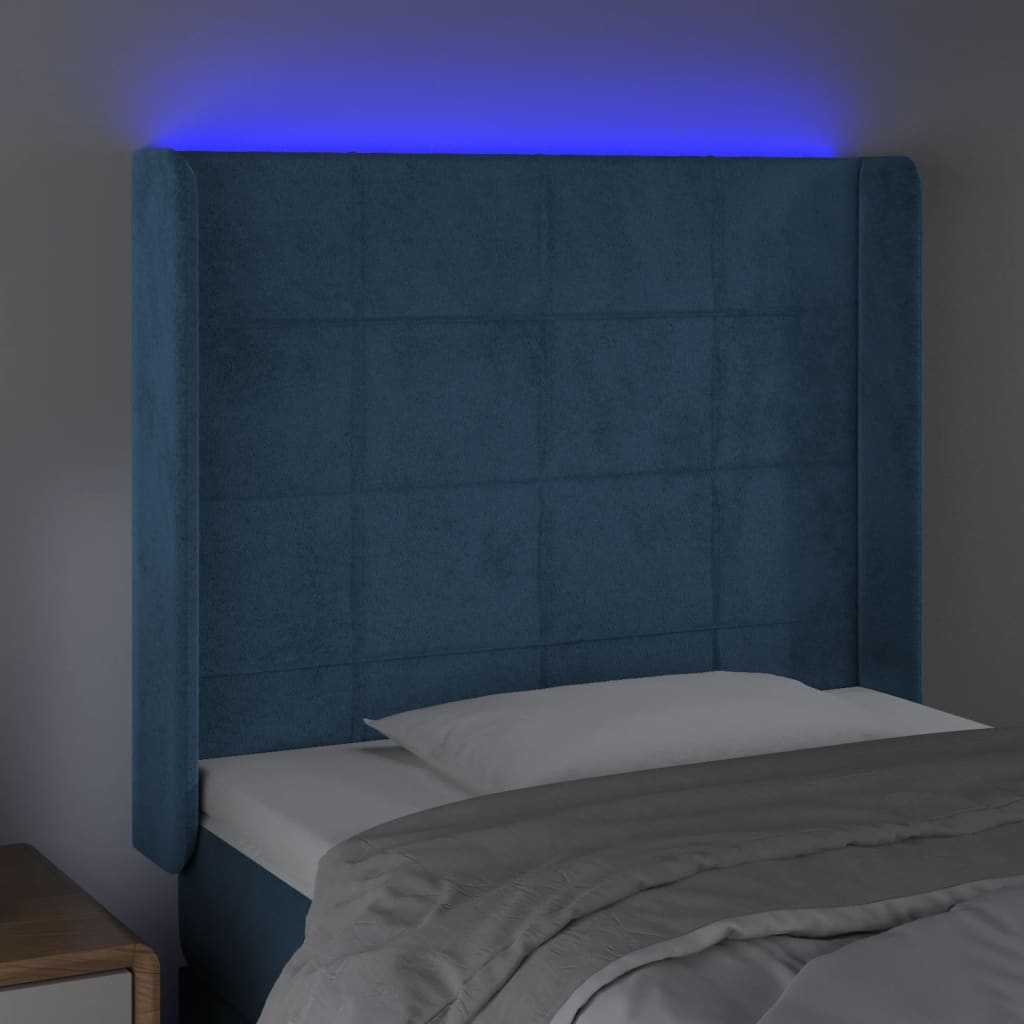 vidaXL Cabecero con LED de terciopelo azul oscuro 103x16x118/128 cm