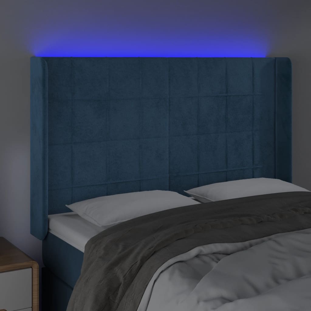 vidaXL Cabecero con LED de terciopelo azul oscuro 147x16x118/128 cm