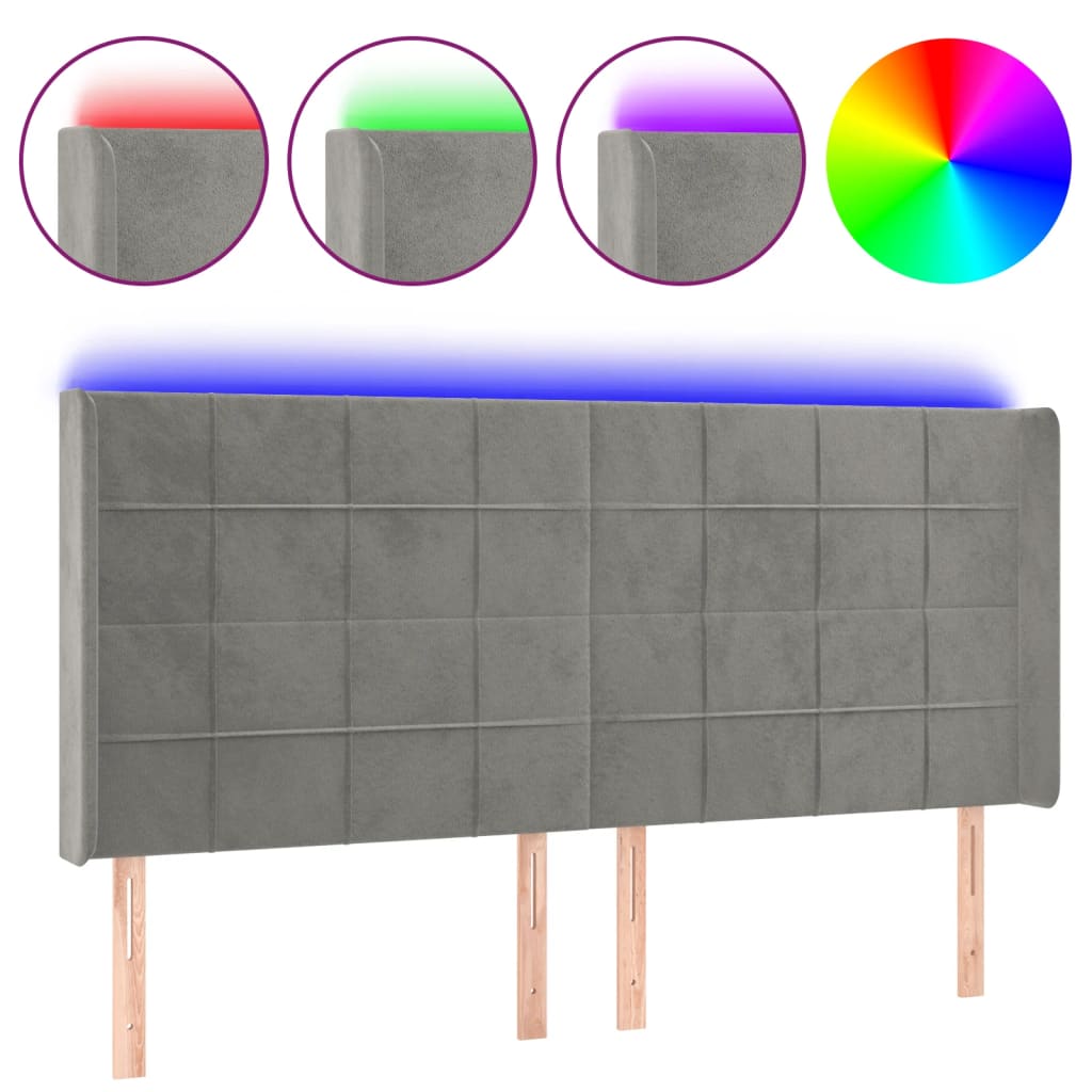 vidaXL Cabecero con LED de terciopelo gris claro 163x16x118/128 cm