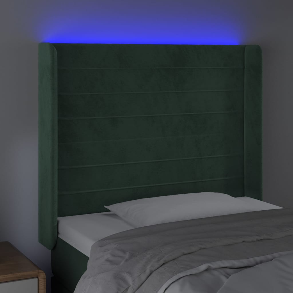 vidaXL Cabecero con LED de terciopelo verde oscuro 83x16x118/128 cm