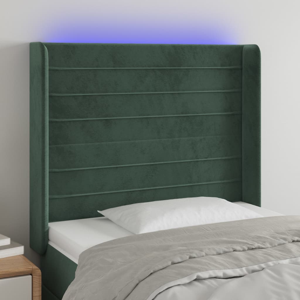 vidaXL Cabecero con LED de terciopelo verde oscuro 83x16x118/128 cm