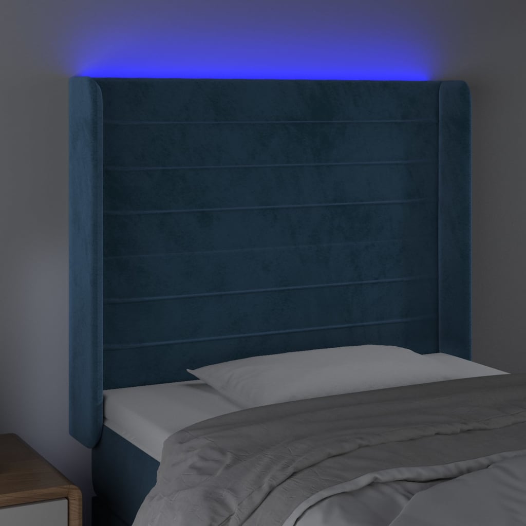 vidaXL Cabecero con LED de terciopelo azul oscuro 93x16x118/128 cm