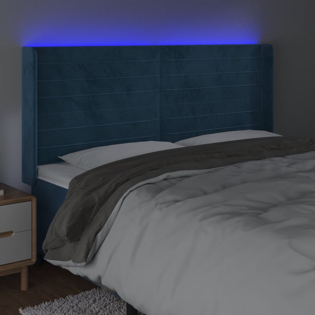 vidaXL Cabecero con LED de terciopelo azul oscuro 163x16x118/128 cm