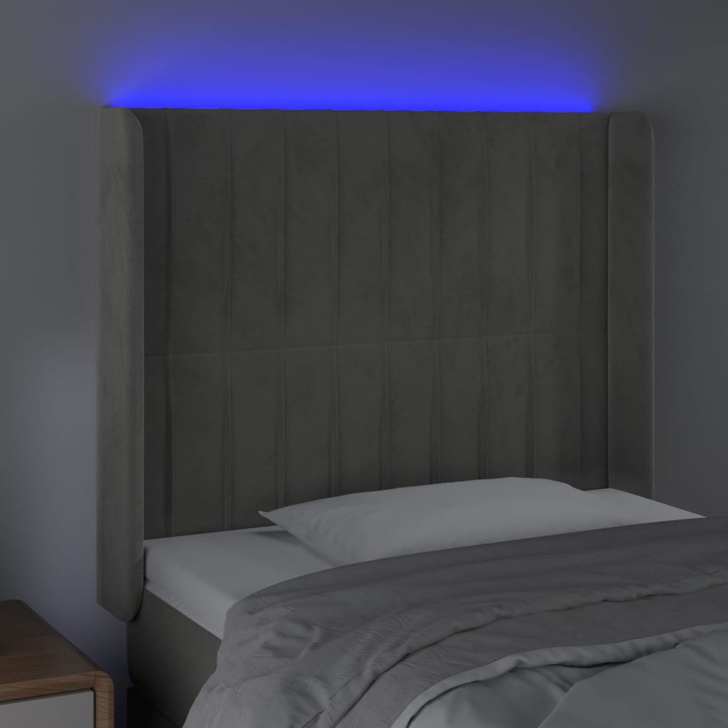 vidaXL Cabecero con LED de terciopelo gris claro 83x16x118/128 cm