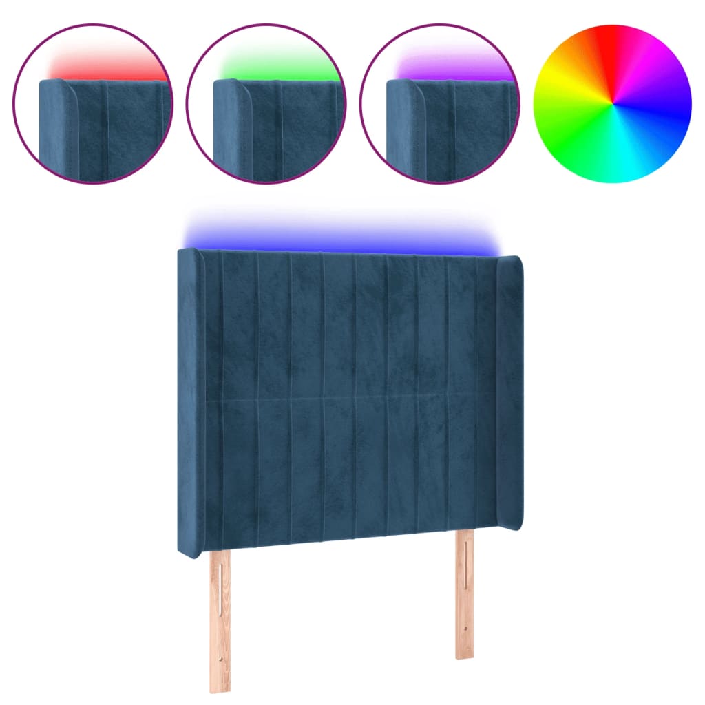 vidaXL Cabecero con LED de terciopelo azul oscuro 83x16x118/128 cm