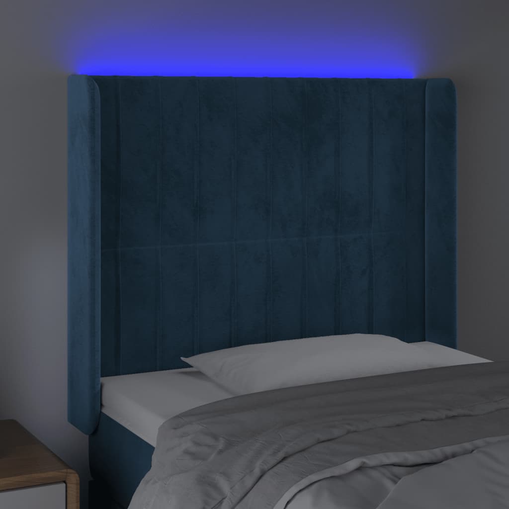 vidaXL Cabecero con LED de terciopelo azul oscuro 83x16x118/128 cm