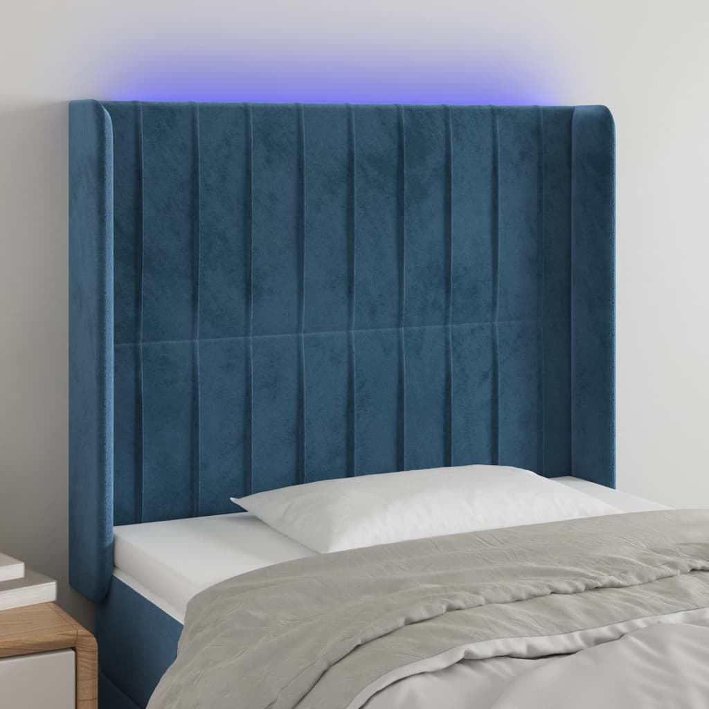 vidaXL Cabecero con LED de terciopelo azul oscuro 83x16x118/128 cm