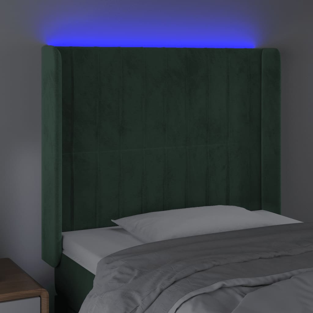 vidaXL Cabecero con LED de terciopelo verde oscuro 93x16x118/128 cm